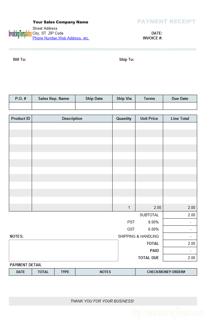 Receipt Invoice Template invoice example