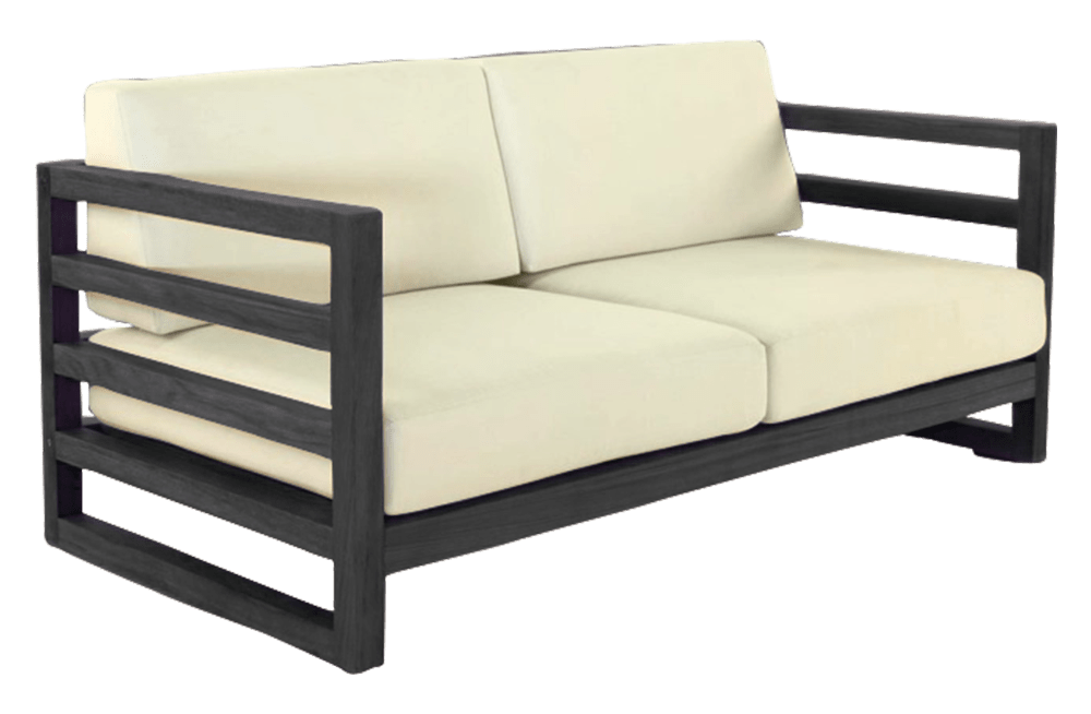 Outdoor Wooden 2 Seater Sofa Garden Furniture, Black Ash / Cream