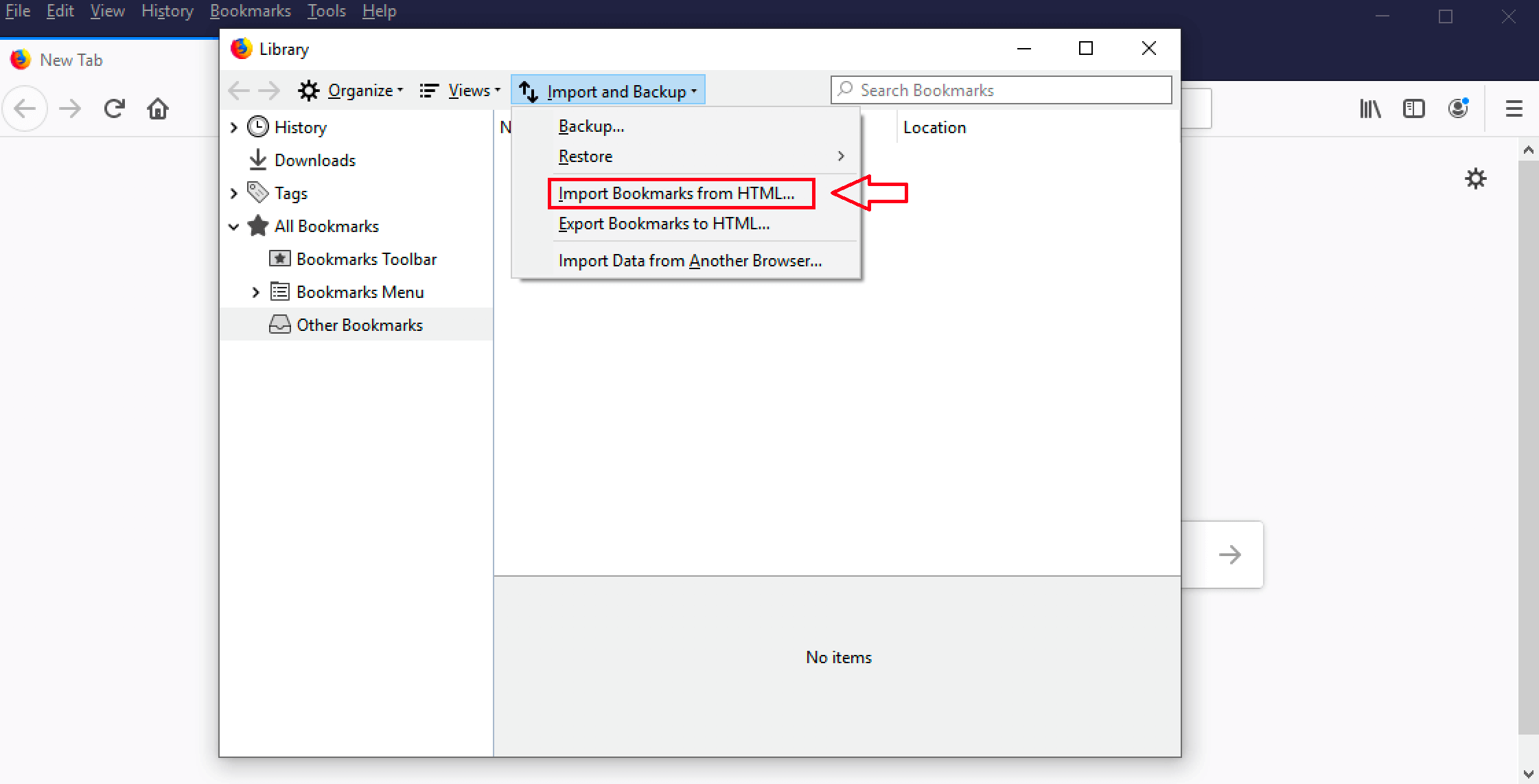 How to import Bookmarks in Firefox IONOS CA