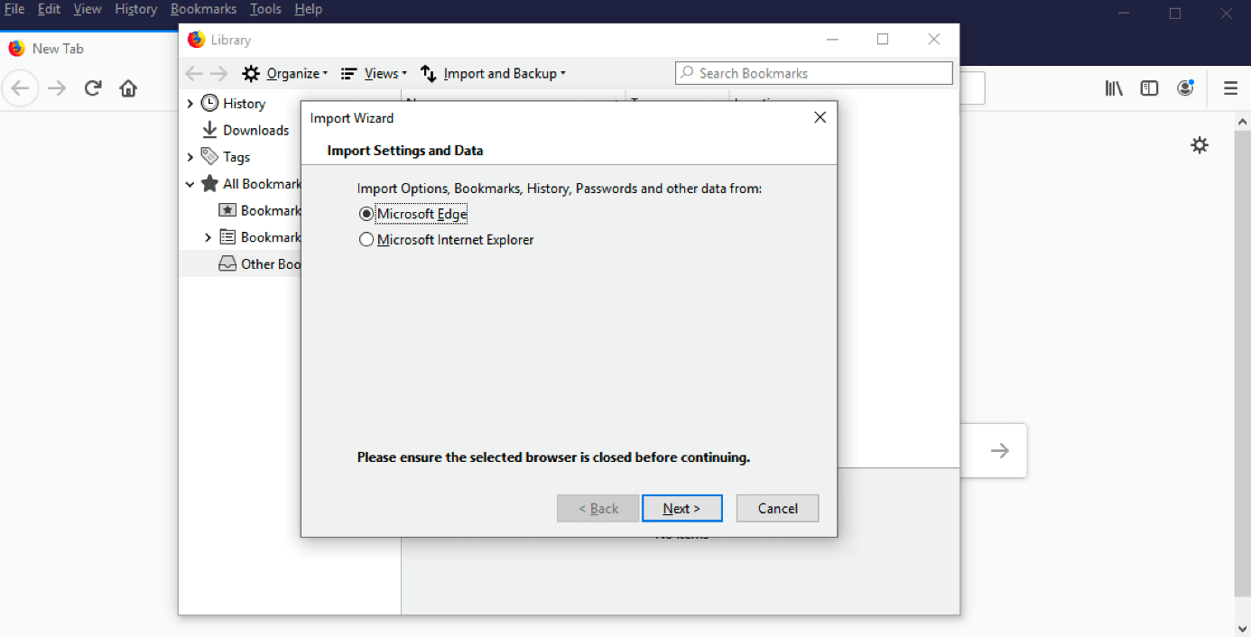How to import Bookmarks in Firefox IONOS CA