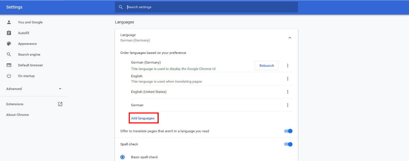 How to change the default language in Chrome