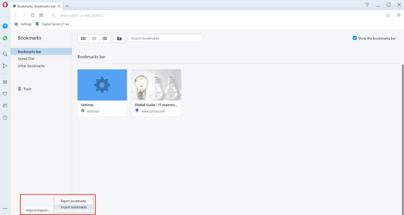 How to import Opera bookmarks IONOS