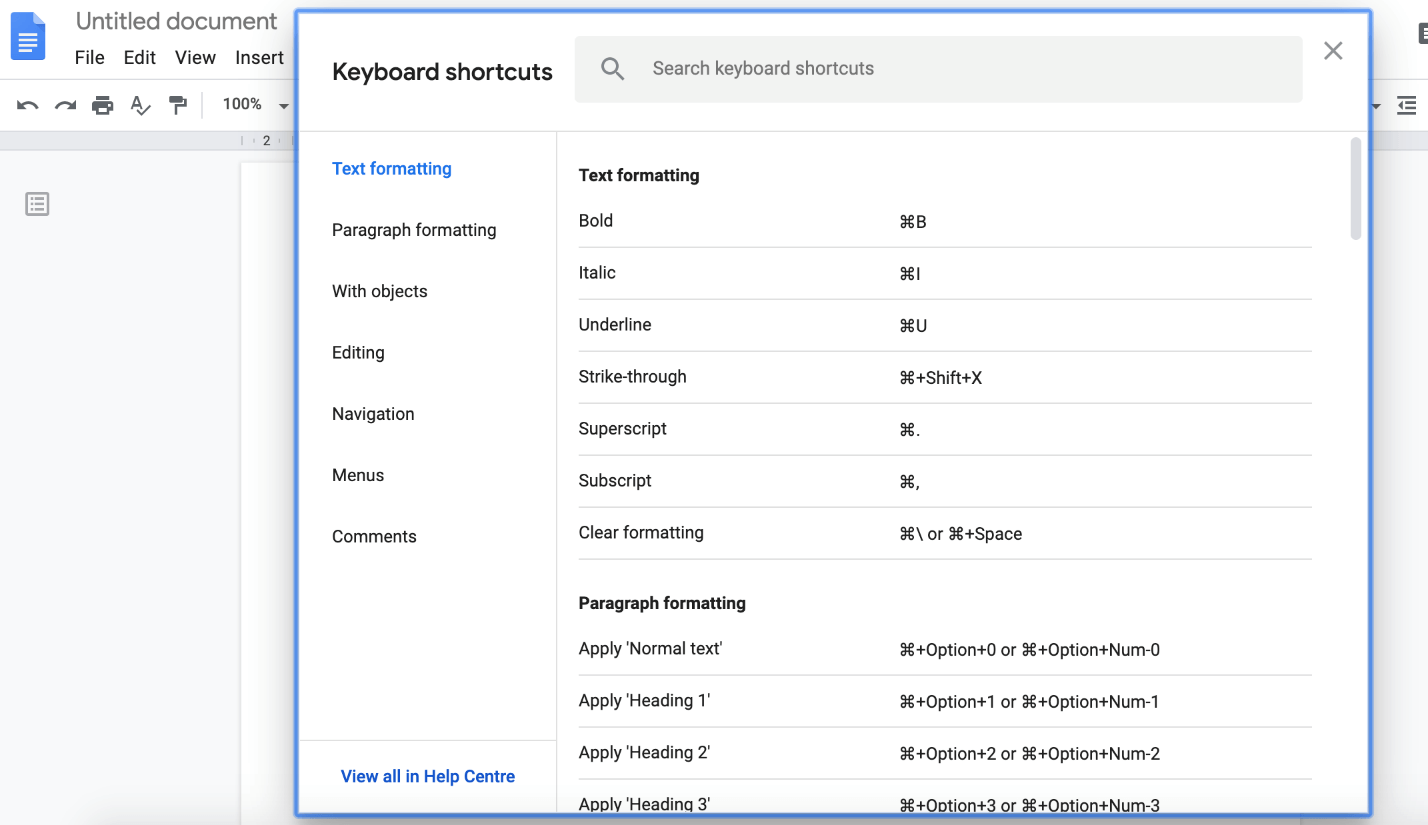 Google Docs shortcuts keyboard shortcuts for Windows and macOS IONOS