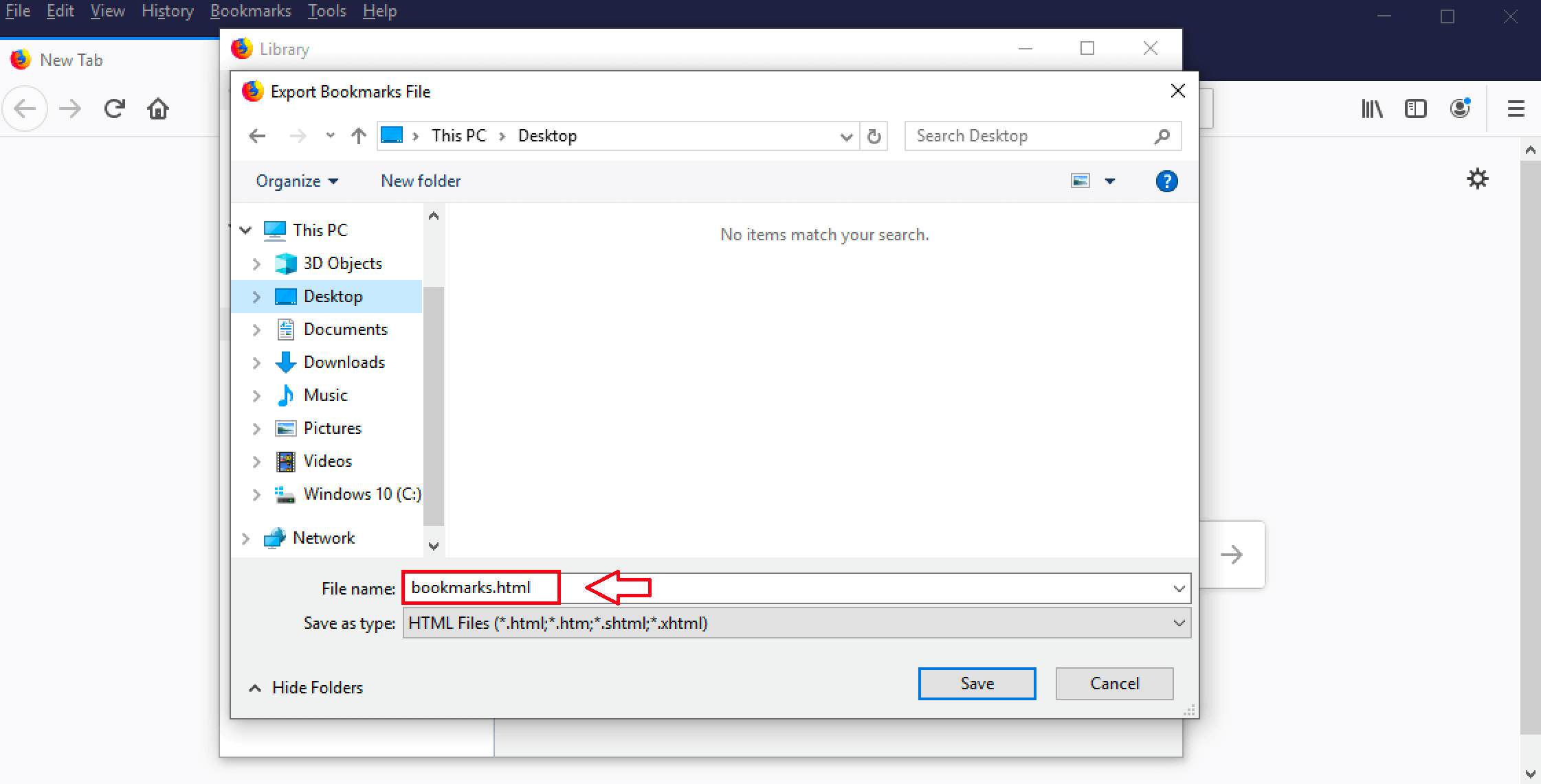 How to export Firefox Bookmarks IONOS