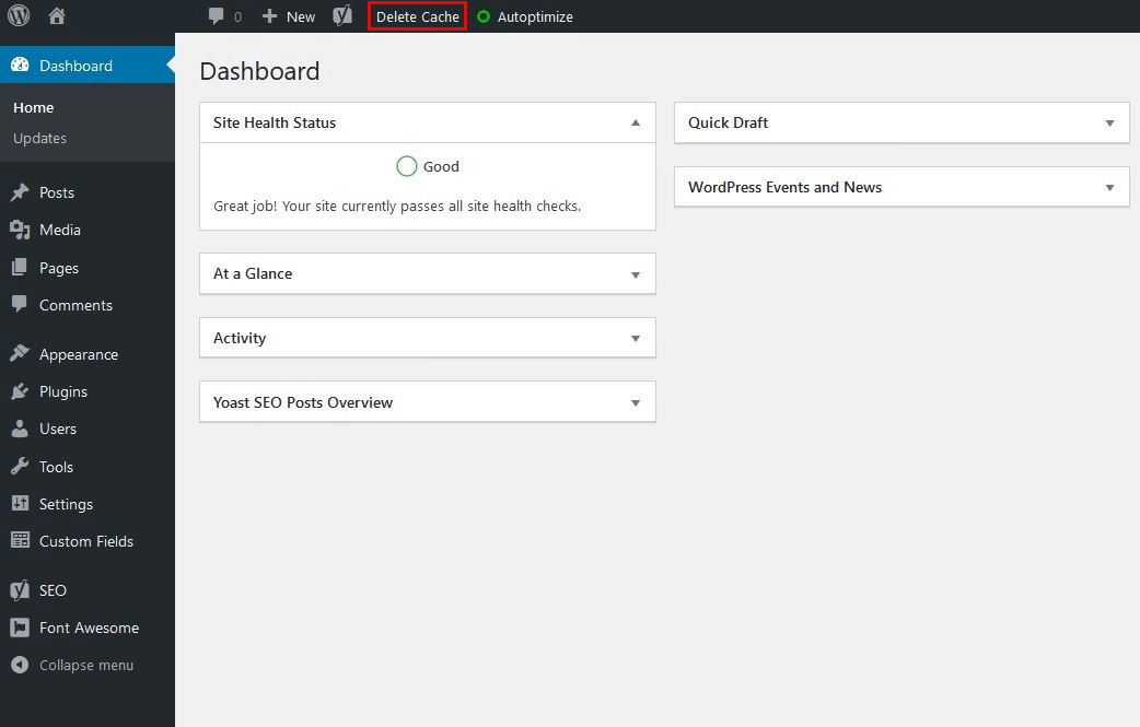 WordPress cache clear how to clear cache data with and