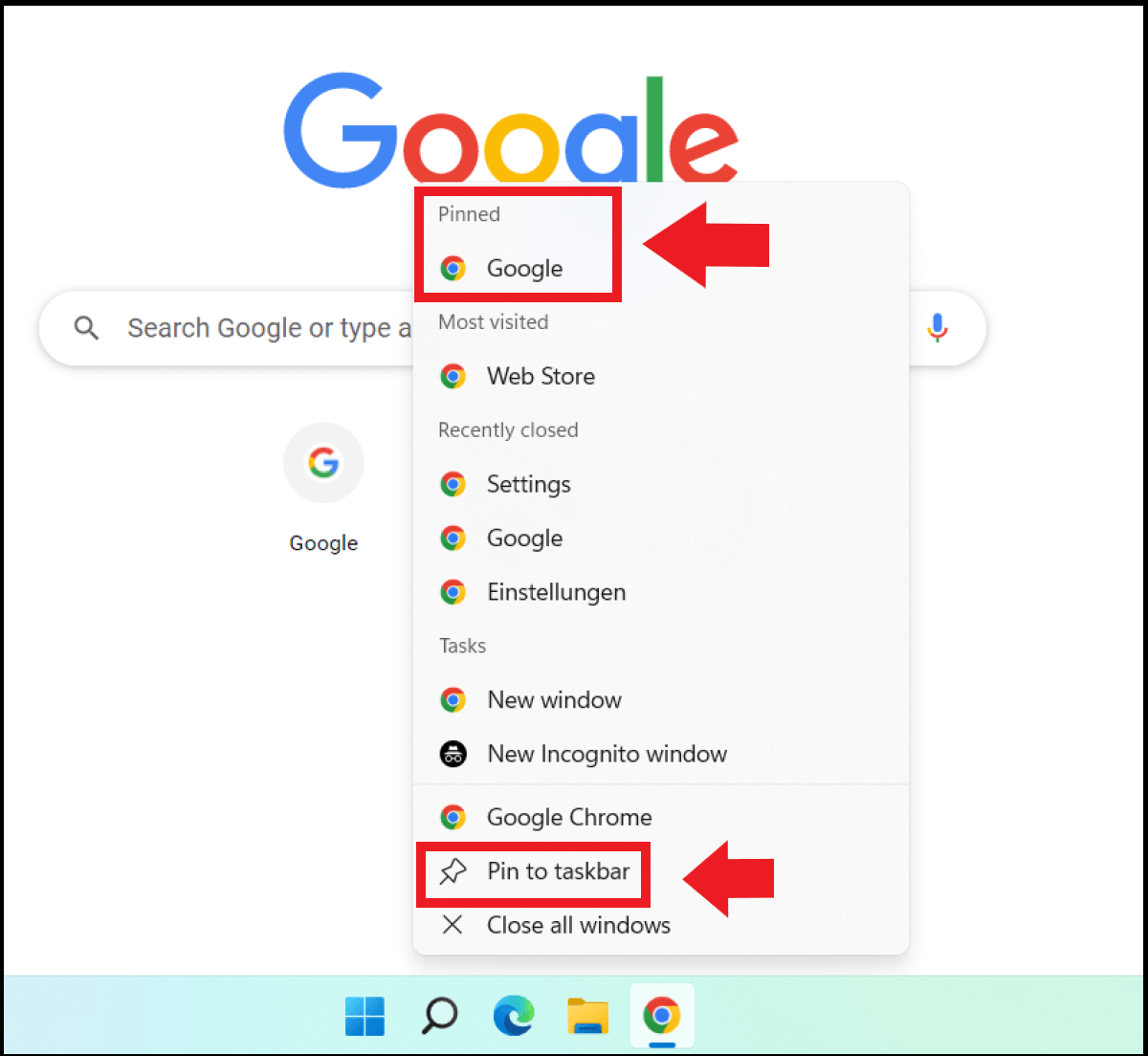 How to pin a website to the taskbar in Windows 11 IONOS