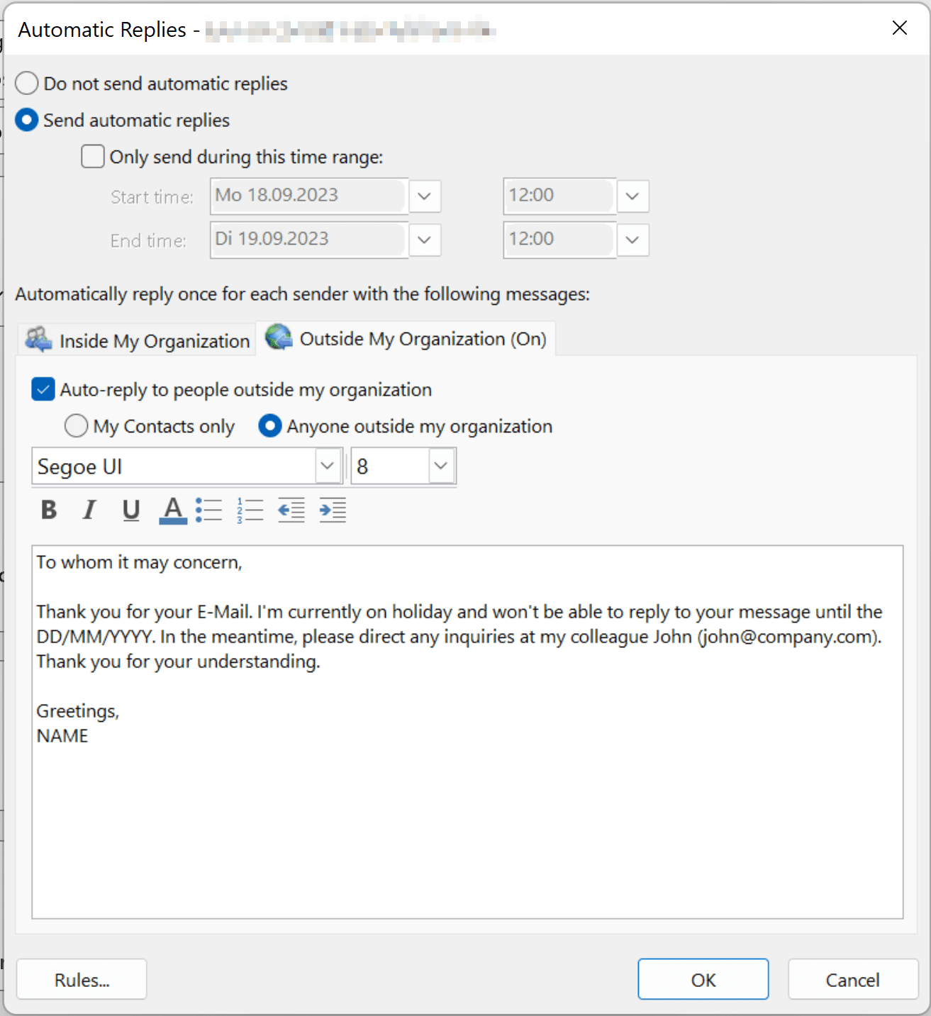 How to set up an outofoffice reply in Outlook IONOS