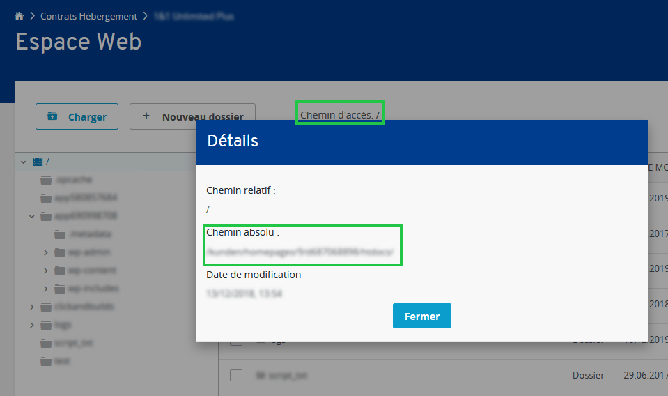 Obtenir le chemin absolu (racine) de son site Web IONOS