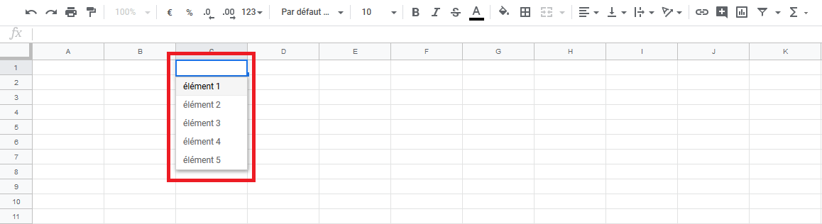 Google Sheets création d’une liste déroulante Google Sheets IONOS