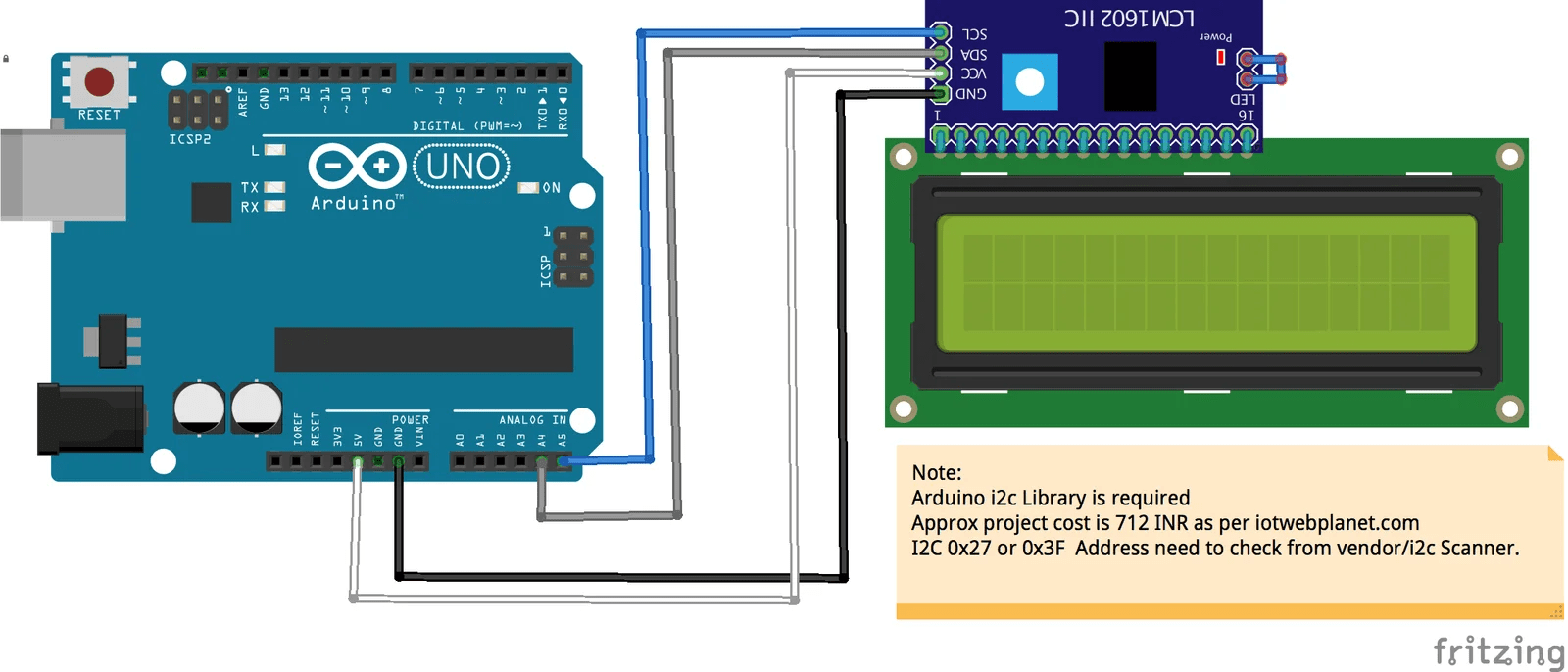 Arduino Display Data Using IIC LCD Module