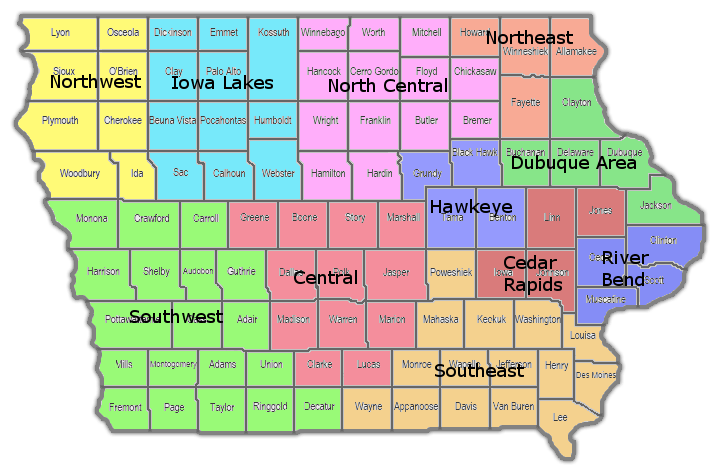Map Of Northwest Iowa Regions Iowa Association of Activity Professionals