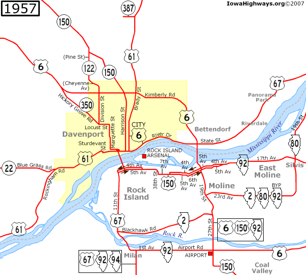 Highways of Davenport and Bettendorf