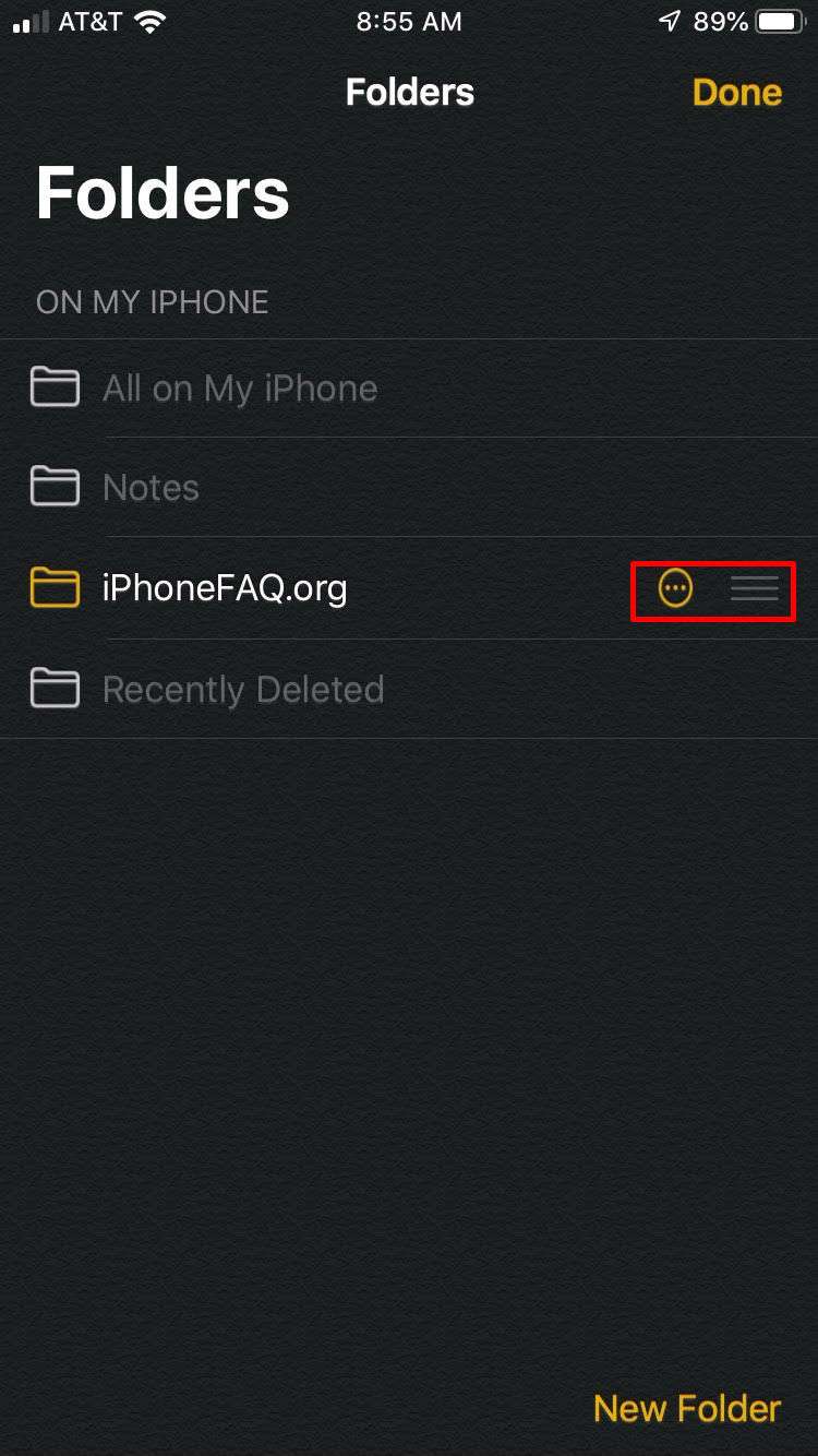How do I delete a folder in the Notes app on my iPhone