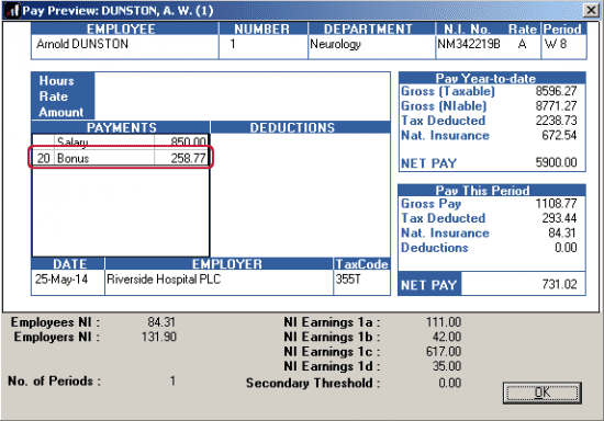 Can I include a Net bonus with an employees normal pay? IRIS