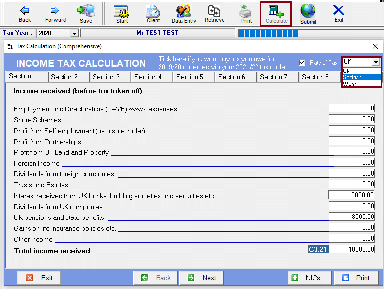 Scottish/Welsh rate of tax IRIS
