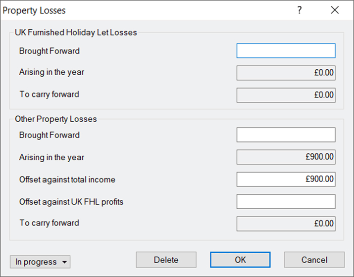 Personal Tax Property loss (capital allowance) use against Other