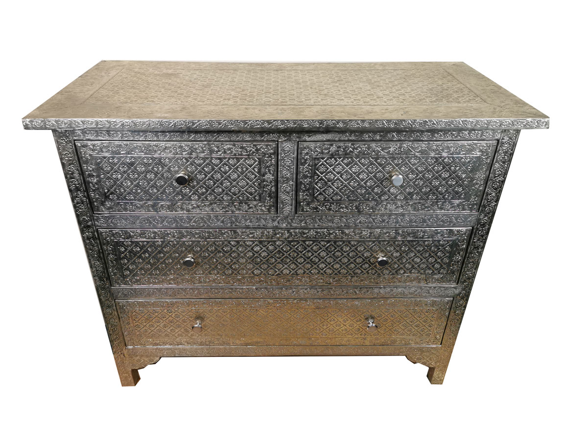 Embossed White Metal Chest of Drawers Iris Furnishing