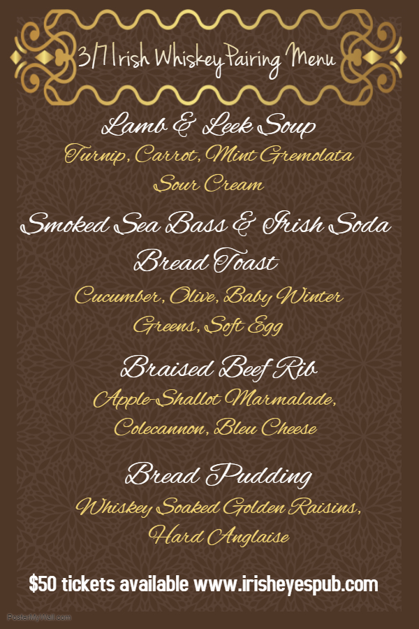 Whiskey Pairing dinnerSpecial Events Irish Eyes Pub & Restaurant