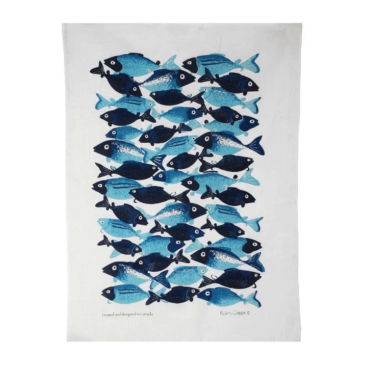 Rain Goose Linen Tea Towel "School of Fish" Irish Linen Stores