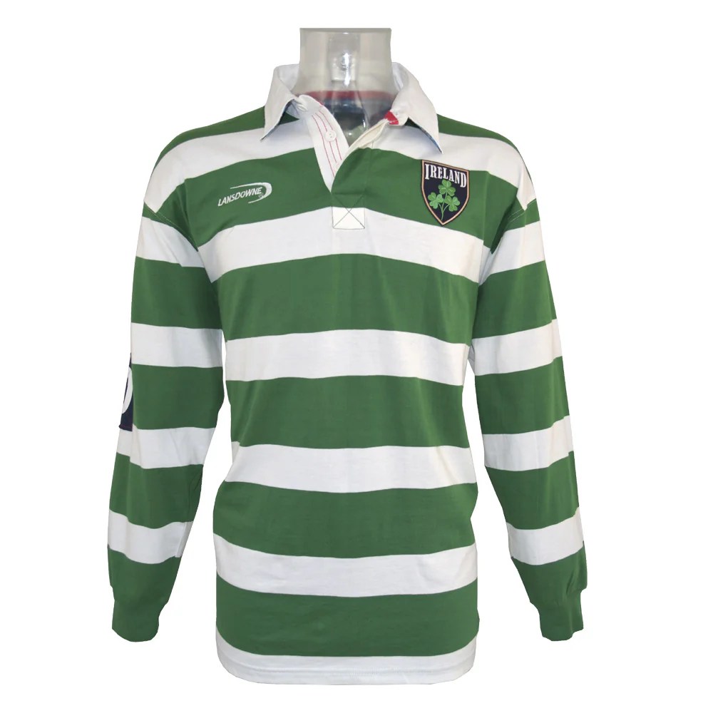 Irish Rugby Shirt Green and White Striped Ireland Rugby Shirt at