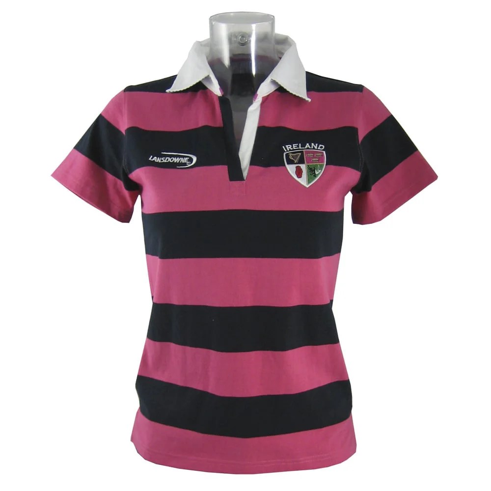 Irish Rugby Shirt Ladies Navy and Pink Striped Ireland 4 Provinces