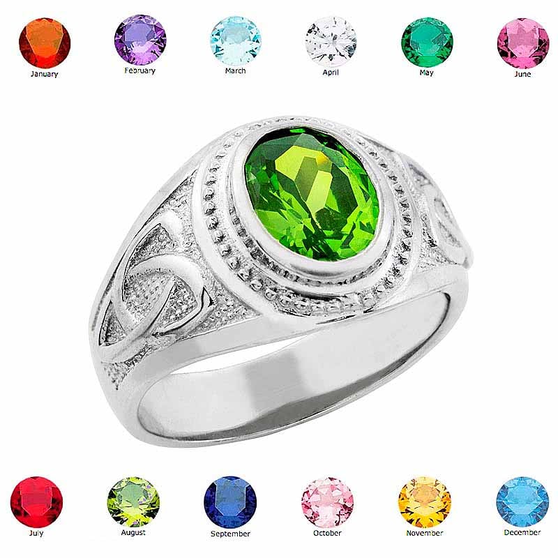 Celtic Ring Men's Sterling Silver Birthstone CZ Ring at