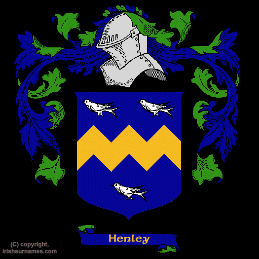Henley family crest and meaning of the coat of arms for the surname henley