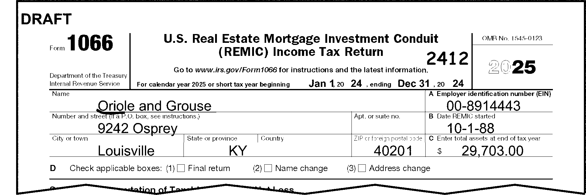3.11.213 Form 1066, U.S. Real Estate Mortgage Investment Conduit (REMIC