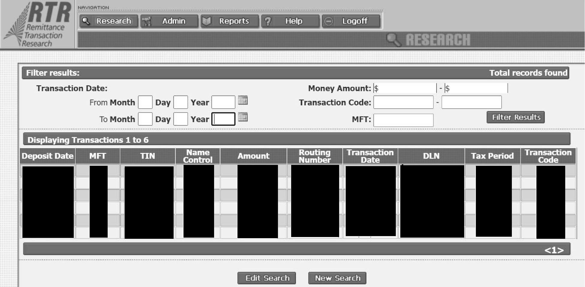 3.5.10 Remittance Transaction Research (RTR) System Internal Revenue