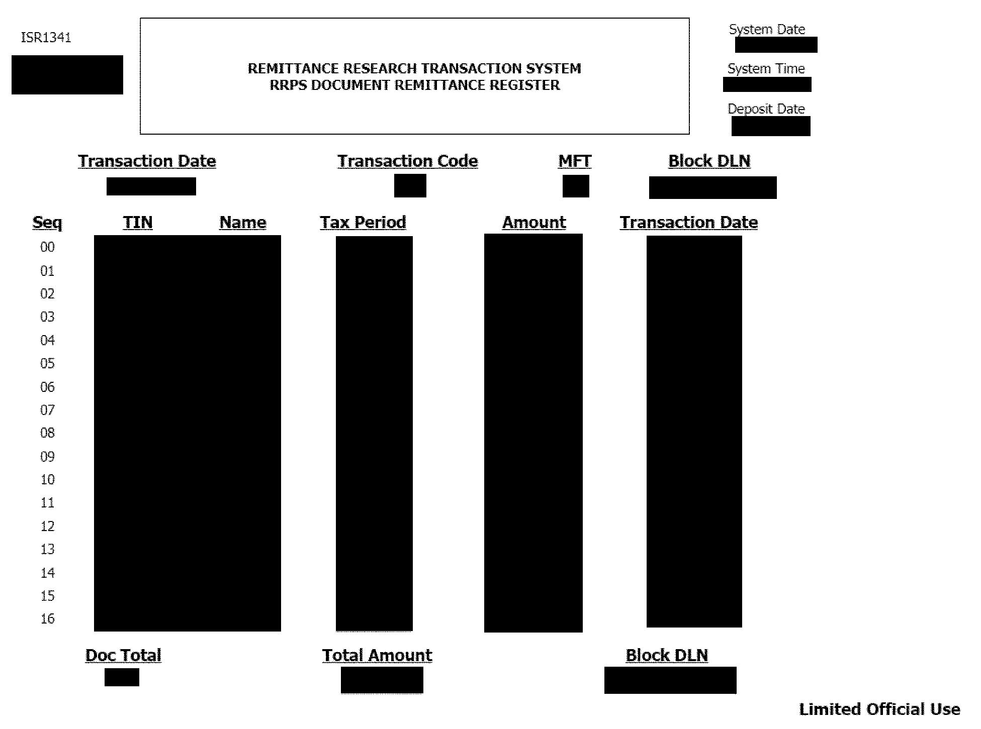 3.5.10 Remittance Transaction Research (RTR) System Internal Revenue