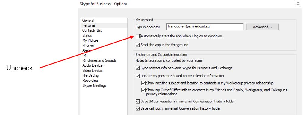 How to disable skype for business on start up - bglop
