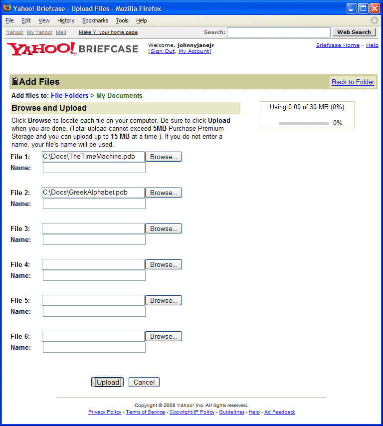 How to transfer files to "iSilo for iPhone OS" using Yahoo! Briefcase