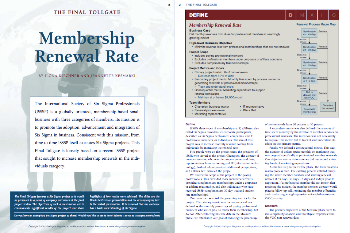 Membership Renewal Rate Project Example isixsigma