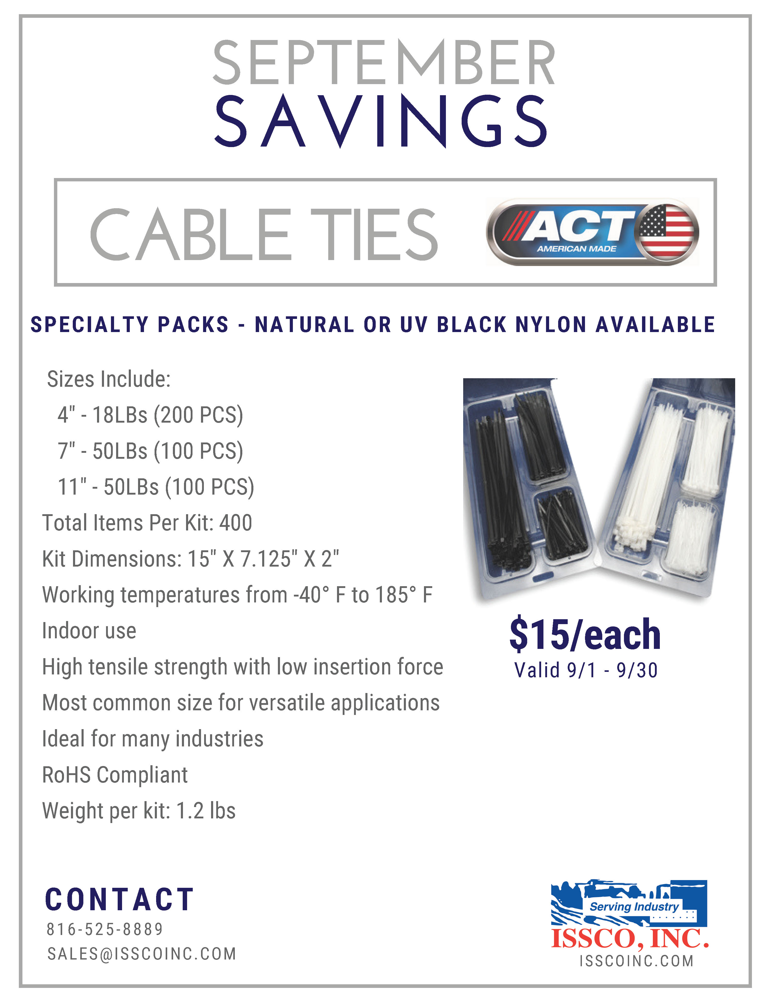 ISSCO, INC. launches September Promotion on Cable Ties