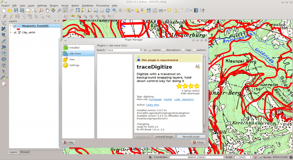 QGIS 2.x TracingFunction while digitizing (Trace Digitize