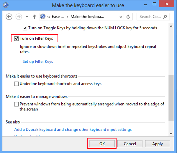 Easily Turn on or off Filter Keys in Windows 8