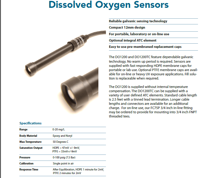 Laboratory Dissolved Oxygen Sensor DO1200