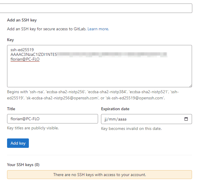 GitLab comment générer et utiliser une paire de clés SSH