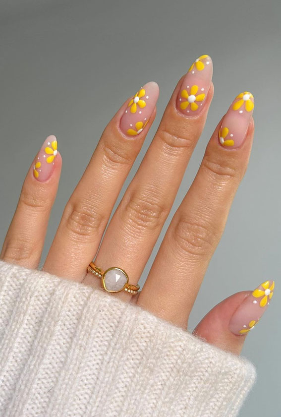 Cute Spring Nails To Inspire You Yellow Daisy Sheer Nails