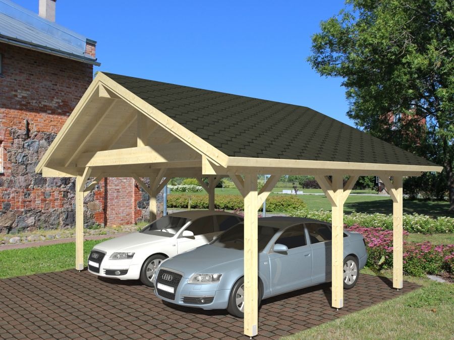 Tettoia Carport in Legno Lamellare d' Abete Nordico cm 555x372 cm