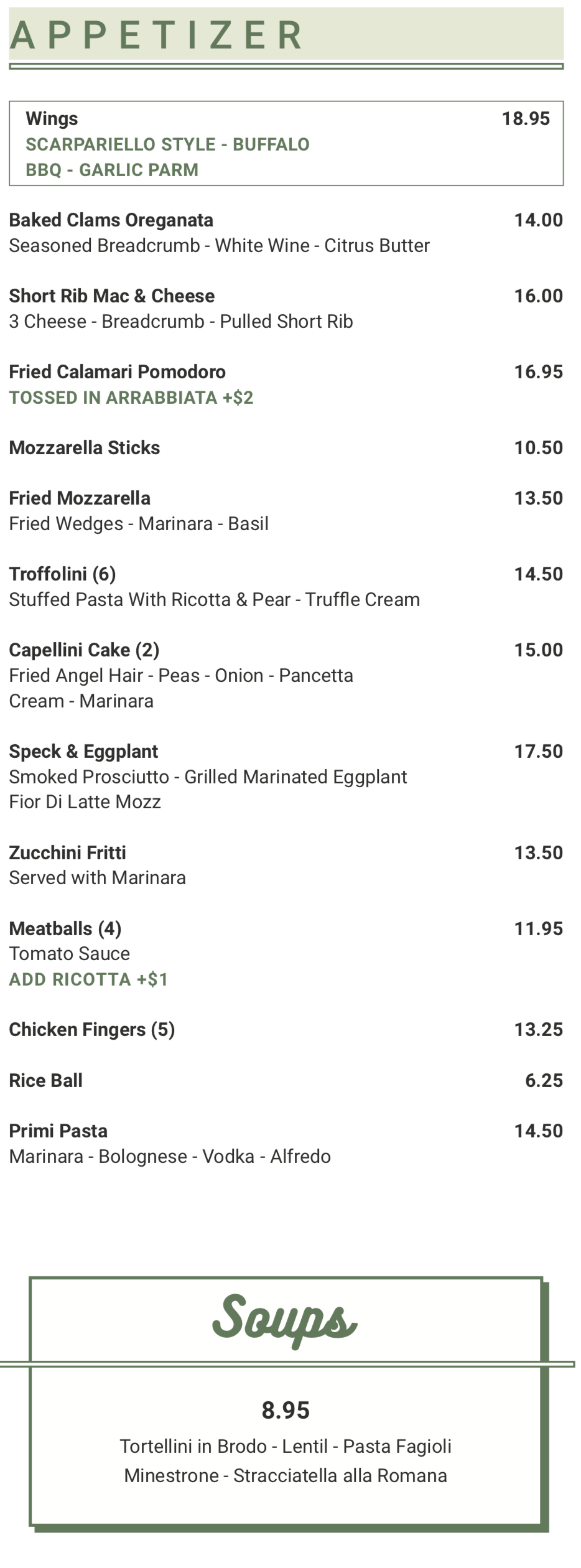 Menus Italiano Ristorante in Bethpage