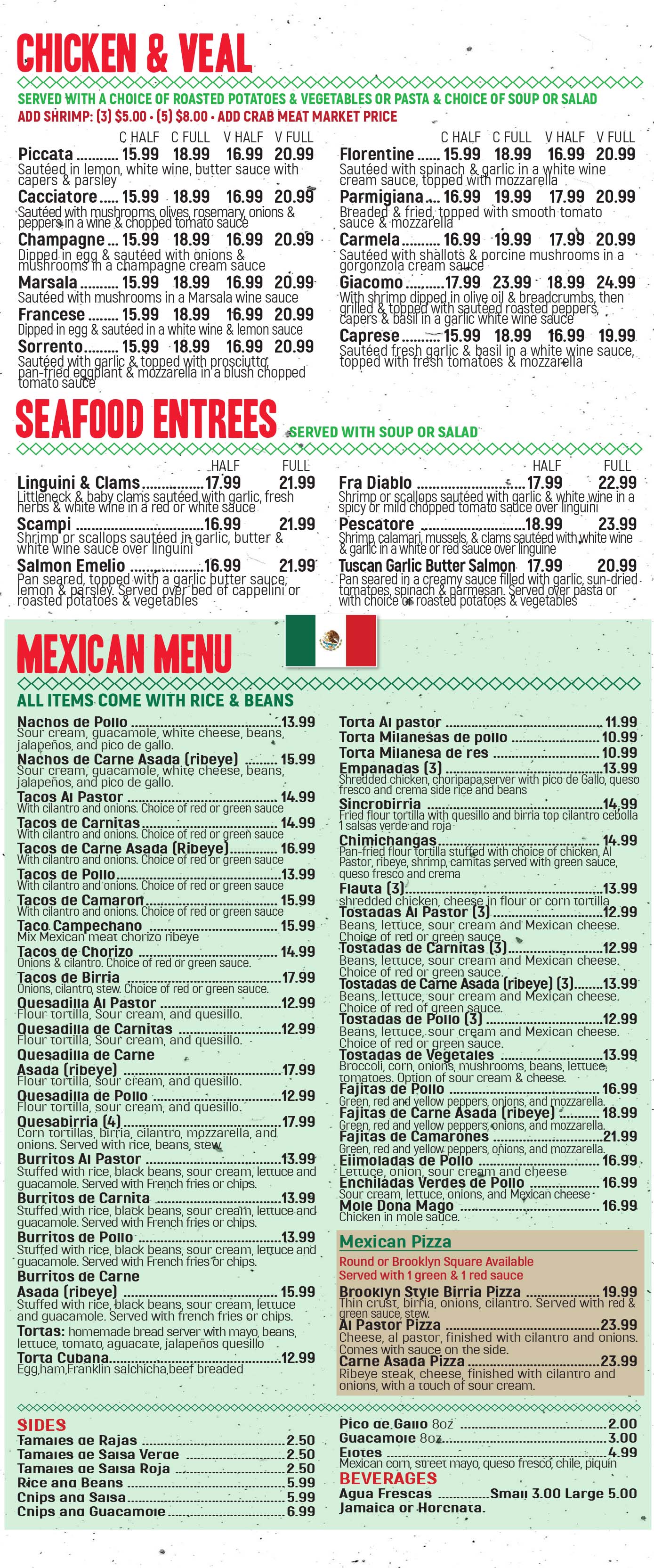 Itamex Mexican and Italian Pizza & Cuisine Bridgeton, NJ Menu