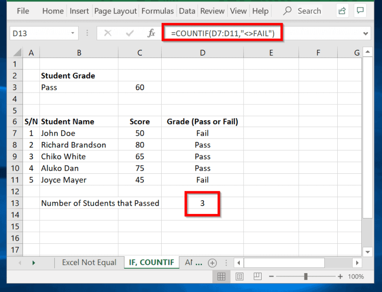 Excel Not Equal Comparison Operator Syntax, Examples
