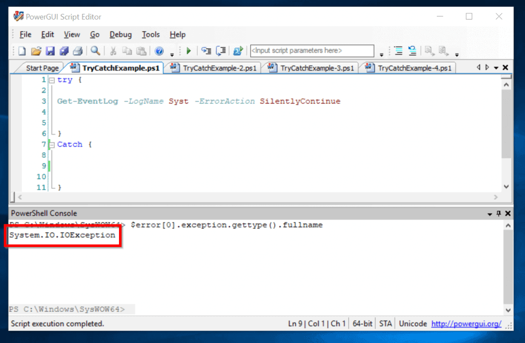 Powershell Try Catch Finally and Error Handling