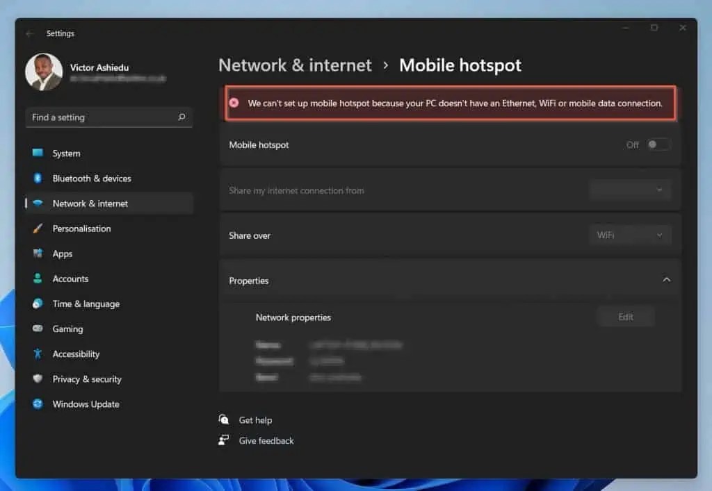 How to Fix Mobile Hotspot Option Greyed Out on Windows 10 or Windows 11