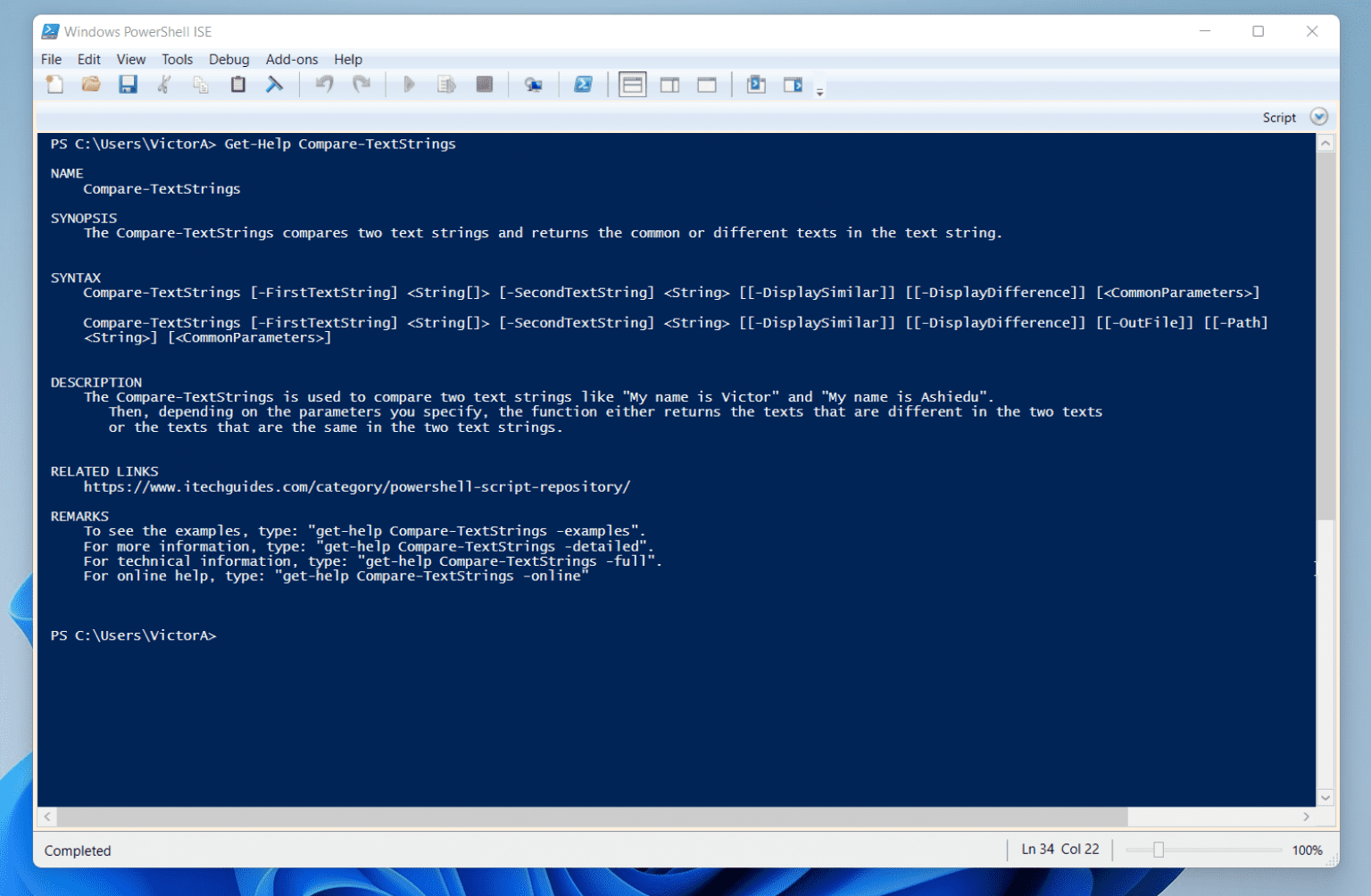 PowerShell Script To Compare Two Text Strings