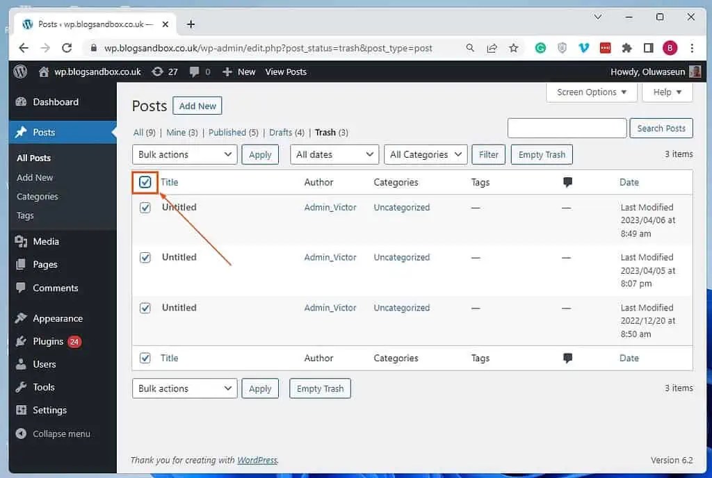 How to Empty Trash in WordPress Itechguides