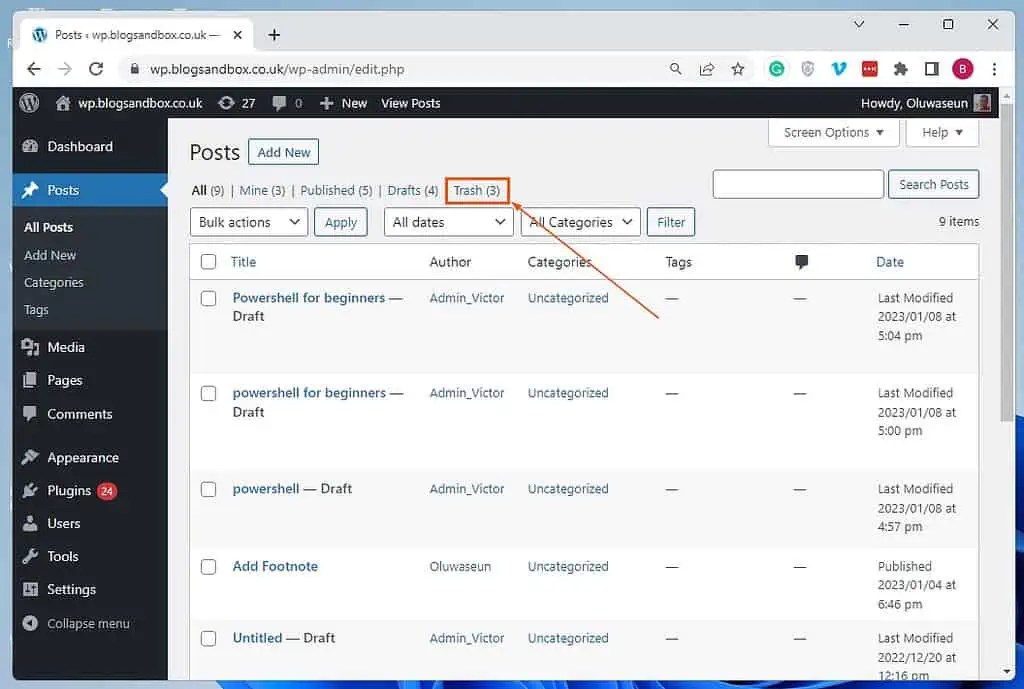 How to Empty Trash in WordPress Itechguides