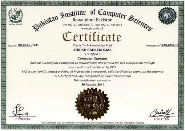 Test certificate Sample
