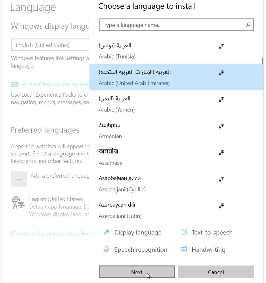 Manage the input and display language settings in.